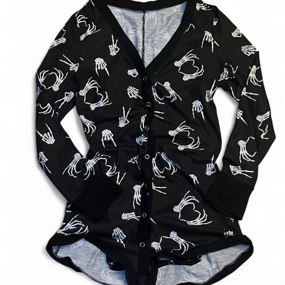 Black Skeleton Button Up Romper - image 3
